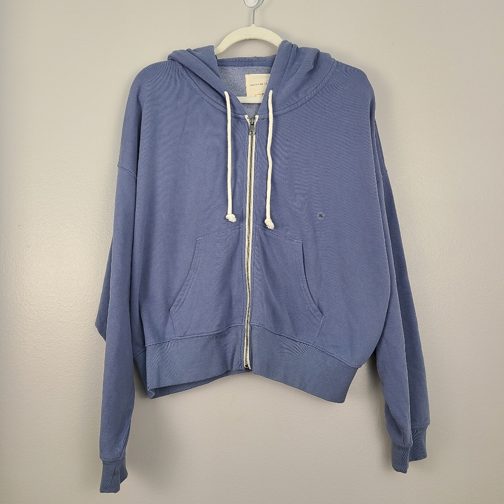 American Eagle Blue-ish Purple-ish (Periwinkle) Cropped Batwing Zip Up Hoodie XL - Picture 1 of 6